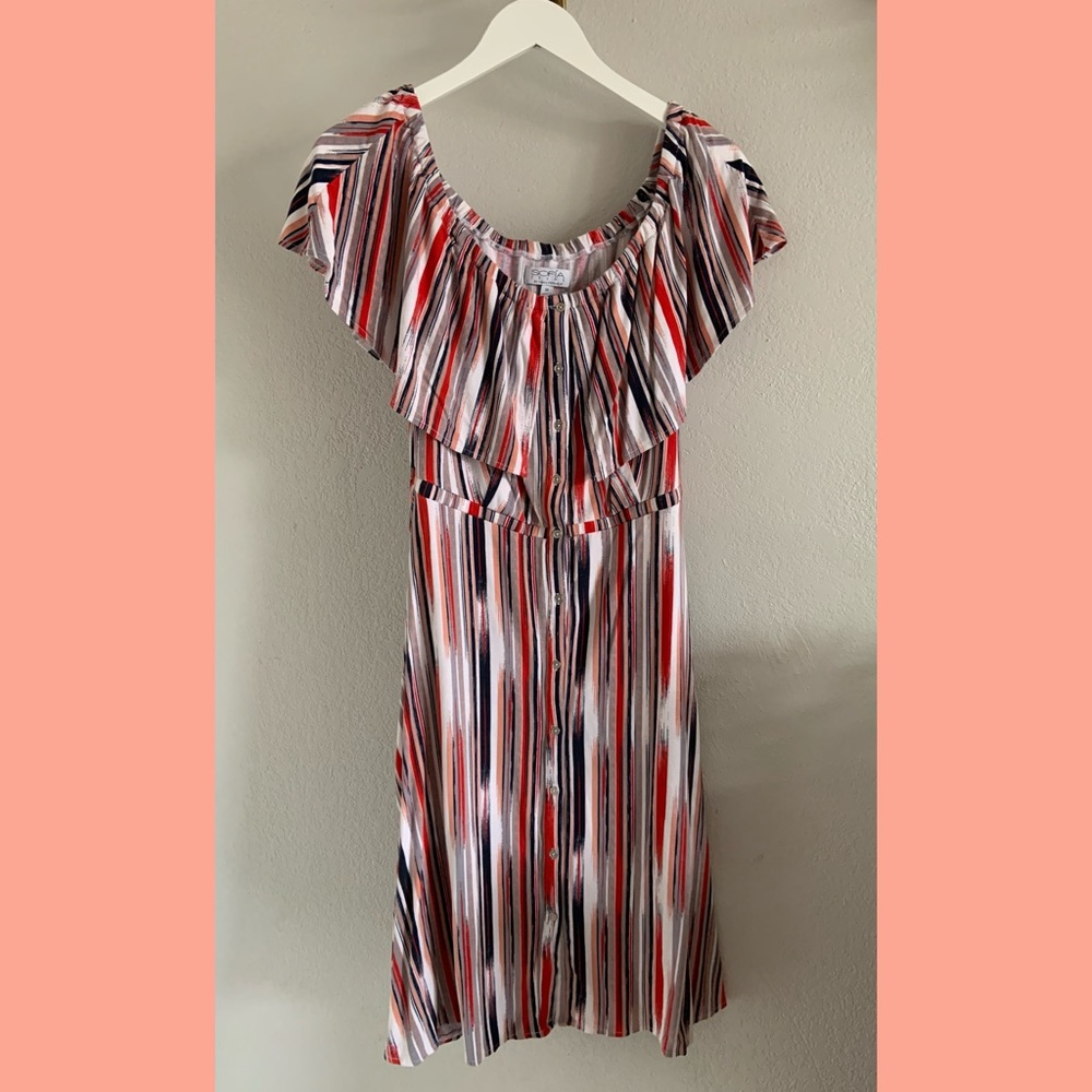Off-The-Shoulder Button-Front Midi Dress